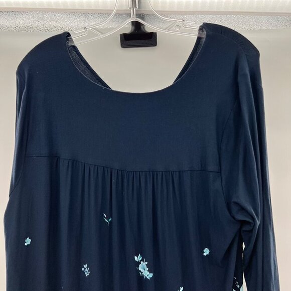 J.Jill Wearever Collection Floral Top 3/4 Sleeve Navy/Turquoise Size Large - Picture 6 of 9